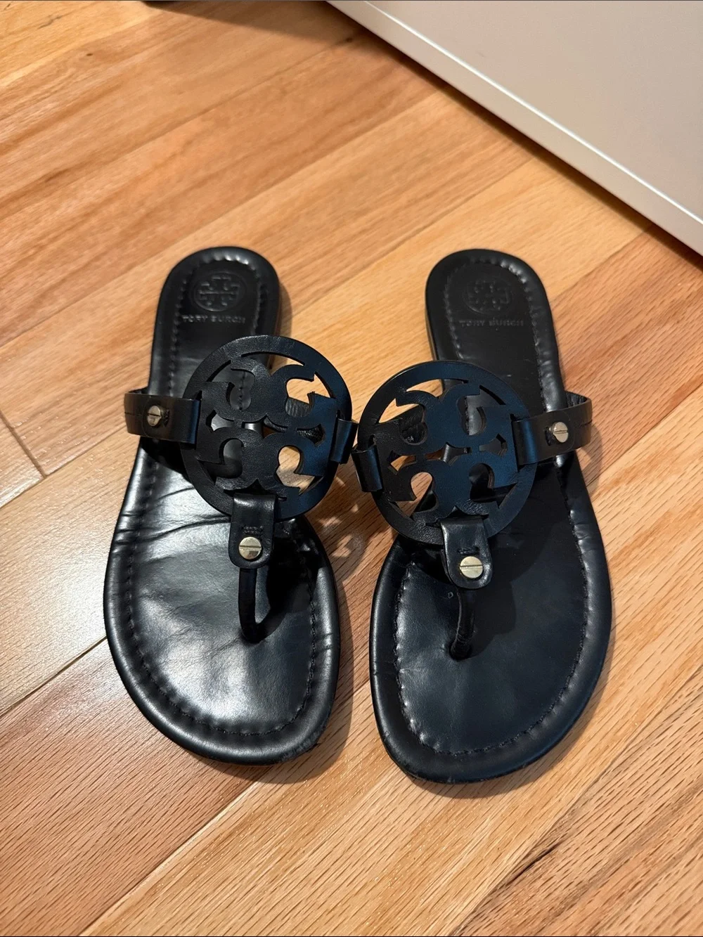 Tory Burch Black Miller Leather Thong Sandals
